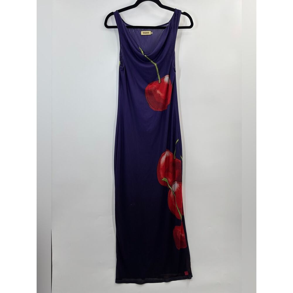 Muma World Night Cherry Graphic Print Cowl Neck Sleeveless Maxi Dress Medium - Picture 6 of 8